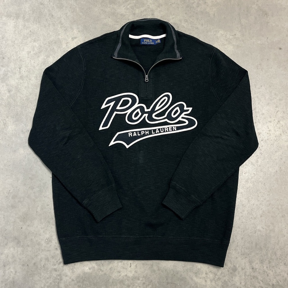 Vintage Y2K Polo Ralph Lauren Spell Out Embroidered Half Zip Pullover Sweater